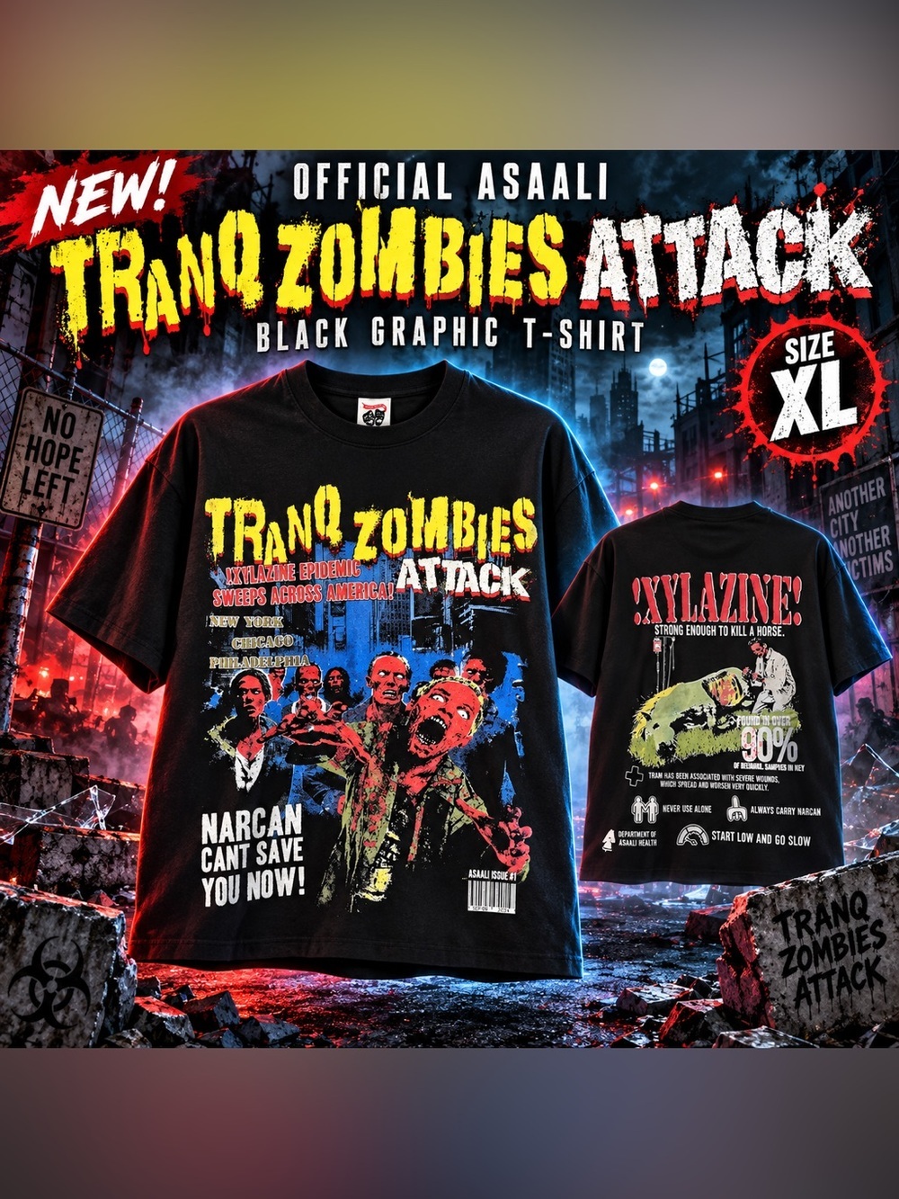 Official Asaali "Tranq Zombies Attack" black graphic t-shirt!🔥New! Size: XL